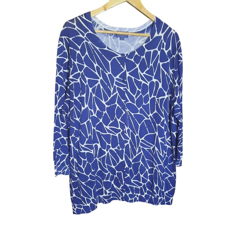 Pendleton Womens Long Sleeve Blue & White Abstract Geometric Cardigan Size 3X